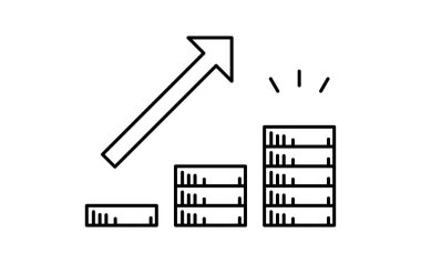 Varlık çizimi simgesini gösteren bozuk paralar, tasarruf ve servet birikimlerinin çizimi, siyah ve beyaz, Vektör İllüstrasyonu