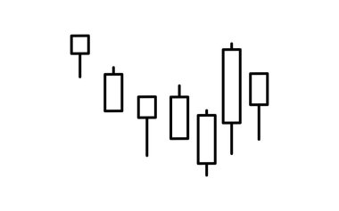 Hisse senedi alım satımı için şamdan şeması basit çizim simgesi, finans piyasası ve yatırım illüstrasyonu, siyah-beyaz, Vektör İllüstrasyonu