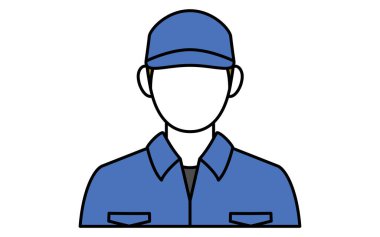 Araba tamircisinin üst gövdesinin başlık ve iş üniforması ile çizimi, otomotiv bakım ikonu için basit tasarım, Vektör İllüstrasyonu