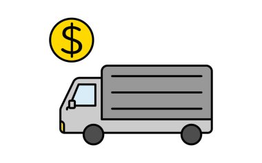 Dolar işaretli kamyonun çizgi simgesi maliyeti ya da değeri temsil ediyor, Vektör Resimleri