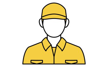 Araba tamircisinin üst gövdesinin başlık ve iş üniforması ile çizimi, otomotiv bakım ikonu için basit tasarım, Vektör İllüstrasyonu