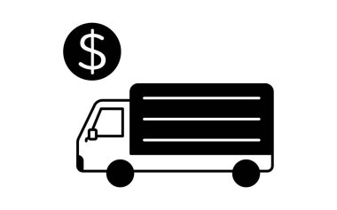 Dolar işaretli kamyonun çizgi simgesi maliyeti ya da değeri temsil ediyor, Vektör Resimleri