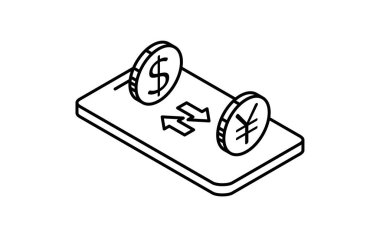 Çevrimiçi para birimi değişimi, dijital finans ve önx ticaret vektörü illüstrasyonunun Fintech simgesi