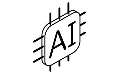 Finansal ve dijital teknoloji kavramına sahip yapay zekanın Fintech simgesi, siyah ve beyaz, Vektör İllüzyonu