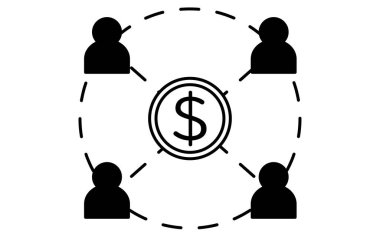 Fintech simgesi, çevrimiçi, siyah-beyaz, Vektör İllüstrasyonu, bağış toplama ve toplu yatırım için kitle fonunu temsil ediyor.