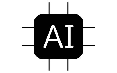 Finansal ve dijital teknoloji kavramına sahip yapay zekanın Fintech simgesi, siyah ve beyaz, Vektör İllüzyonu