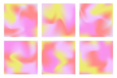 Yumuşak pastel renklerde ağ eğimli arkaplan vektör kümesi. Metin için alanı kopyala. 2k estetikteki soyut sıvı çizimleri. Pankartlar, marka tasarımı, sosyal medya, kapaklar için modern şablonlar..