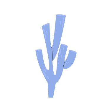 Çizgi film tarzında şirin deniz mavisi mercanlar. Su altı dünyasının çok renkli elementleri. Akvaryum ve balık evi için dekoratif mercan. Düz biçimli vektör stok illüstrasyonu.