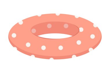 Kırmızı yaz havuzu için lastik yüzük. Beyaz arka planda yüzme halkaları. Su ve plaj için şişme lastik oyuncak. Renkli bir yüzme şamandırası. Dairelerle basılmış. Vektör stok illüstrasyonu.