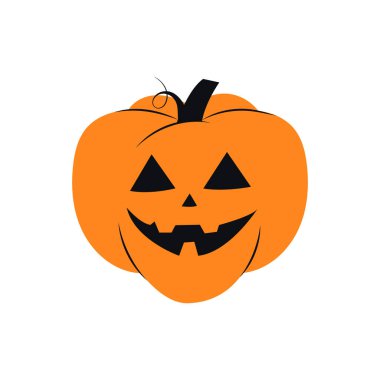 Halloween pumpkin icon. Vector. Autumn symbol. Flat design. Halloween scary pumpkin with smile, happy face. Orange squash silhouette isolated on white background. Cartoon colorful illustration. clipart