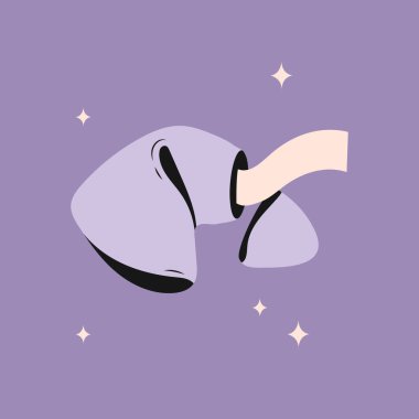 Kehanet kağıtlı fal kurabiyesi. Geleneksel çin çiçeksiz bilgelik kurabiyeleri. Gevrek bir tatlıda sürpriz olan eğlenceli bir piyango. Vektör stok illüstrasyonu 70 'ler