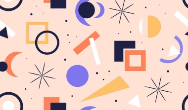 Geometrik basit şekiller ve figürler vektör düz çizim. Soyut desenli dikdörtgen ve sıçrama deseni ile dekore edilmiş yarım daire. Yaratıcı çağdaş minimalist duvar kağıdı.