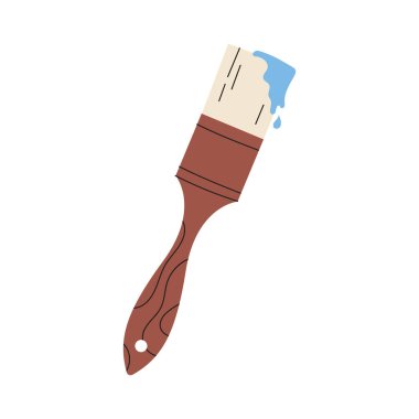 Kırmızı lekeli kahverengi boya kalemi. Sanatçı işi için bir araç, kuaför. İzole edilmiş beyaz arkaplanda vektör stok illüstrasyonu.
