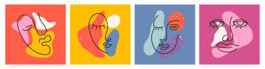 Sanat tarzında geçmişe dönük posterler. Büyük Yüzler Grubu, soyut şekiller. Mürekkep boyama stili. Çağdaş El hisse senedi çizimleri yaptı. Sürekli çizgi, minimalist zarif konsept.. 