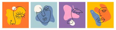 Sanat tarzında geçmişe dönük posterler. Büyük Yüzler Grubu, soyut şekiller. Mürekkep boyama stili. Çağdaş El hisse senedi çizimleri yaptı. Sürekli çizgi, minimalist zarif konsept.. 
