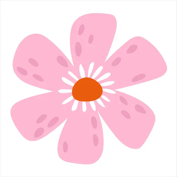 Pink spring flower with pink spots and a red core, drawn in hand drawn style on a white isolated background. Easter decoration. Set of floral branch. Hand drawn elements. Vector stock illustration.