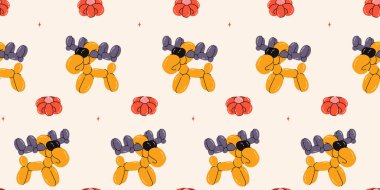 Geyik balonlarıyla kusursuz desen. Parlak renkli tekrarlayan elementler. Stok çizimi. Renkli şirin baloncuk hayvanın vektörsüz deseni.