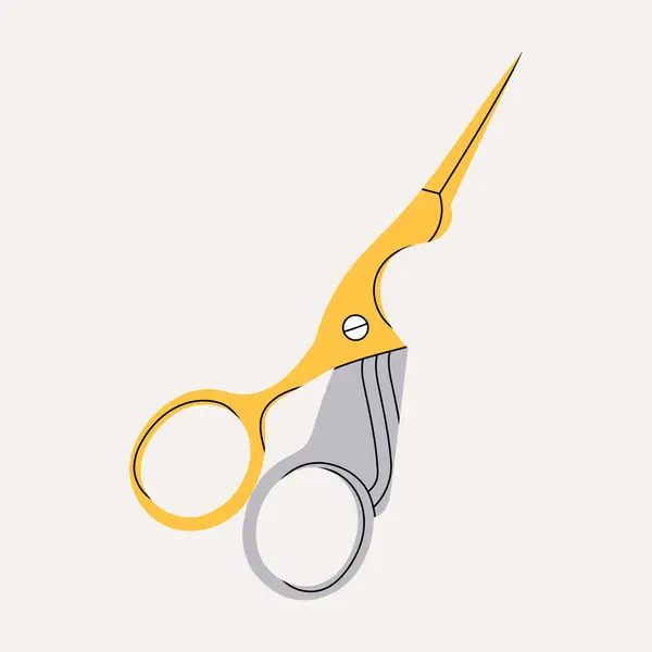 Stock vector Metal vintage scissors in the shape of a bird with yellow handles. Tools for sewing and needlework in cartoon style. Vector stock illustration. Scissors in the shape of a bird.