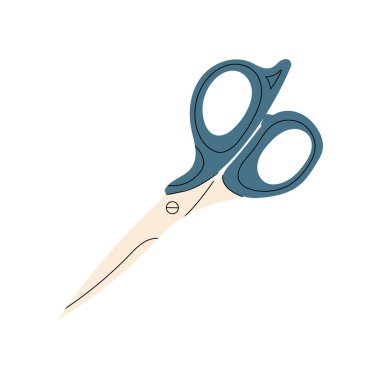 Mavi terzi makası. Kesmek, kesmek, düz bir şekilde tımar etmek için. İzole edilmiş beyaz arka planda kapalı makasın vektör stok çizimi. Metal bıçaklar