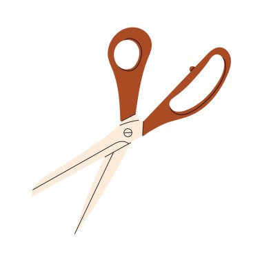 Kırmızı terzi makası kesme, kesme, düz bir şekilde tımar etme için. İzole edilmiş beyaz arka planda açık makasın vektör stok çizimi. Metal bıçaklar