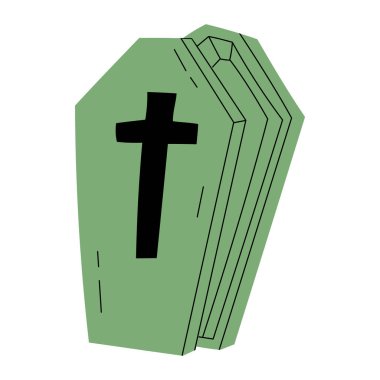 Yeşil Cadılar Bayramı tabut eli karalama stiliyle çizilmiş. Tasarım için ürkütücü dekoratif korkunç ikon çizimi. İzole edilmiş beyaz arkaplanda vektör stok illüstrasyonu.