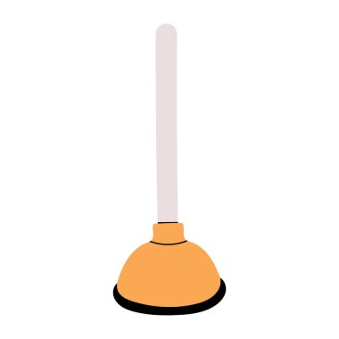 Pompa, tuvalet ve lavabo açıcı için pompalama aleti. Direkte kurutma kabı, çubuk. Vakum, hijyenik aletler. Düz grafik vektör çizimi beyaz arkaplanda izole edildi