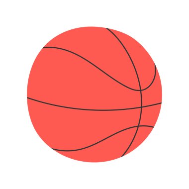 Basketbol ikonu. Kırmızı spor küresi, profesyonel oyun için küre. Oynamak için deri yuvarlak nesne. Basit düz vektör çizimi beyaz arkaplanda izole edildi