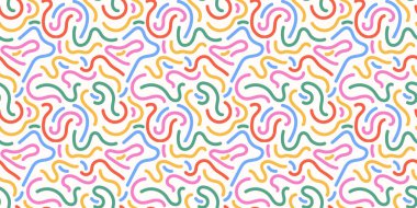 Eğlenceli renkli çizgiler, dikişsiz çizgiler. Çocuklar için yaratıcı minimalist tarz sanat geçmişi ya da temel şekilli moda tasarımı. Basit çocuksu karalama arka planı. Vektör hisse arkaplanı