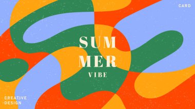 Sıvı soyut şekilli yaz arkaplanları. Sıvı sulu illüstrasyon, kapak şablonu, Pastel renklerde geometrik sanat ve minimal tarz. Vintage vektör paketleme düzeni. Akış biçimleri.