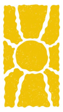 Harika geçmişe dönük soyut güneş arkaplanları. Organik karalama 70 'lerin modası geçmiş saf hippi tarzında. Çağdaş poster afişi şablonu. Sarı renklerle düşey dalga vektör illüstrasyonu.