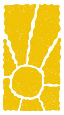 Basit Modern El Çekim Vektör Sanatı ile Soyut Sarı Güneş Beyaz Arkaplanda. Boho Stili Tasarım Duvar Sanatı, Poster, Kart, Oda Dekorasyonu için ideal. Minimalist Aztek Stili Güneş Sanatı. Havalı Poster.