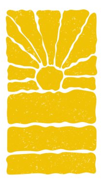 Harika bir arka plan. Sarı kıvrımlı ışınlar. Boho Renkli Harika Güneş Psikedelik Vintage Arkaplanı.