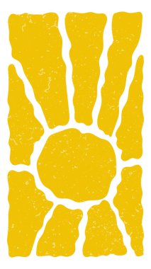 Retro Groovy Güneş Arkaplanı. 70 'lerin modasına uygun soyut dalga deseni. Boho Colful Groovy Sun Psychedelic Vintage Arkaplanı. Grafiksel Eğlenceli Hippi Posteri. Soyut Yaz Duvar Kağıdı. 