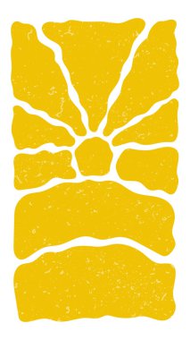 Retro Groovy Güneş Arkaplanı. 70 'lerin modasına uygun soyut dalga deseni. Boho Colful Groovy Sun Psychedelic Vintage Arkaplanı. Grafiksel Eğlenceli Hippi Posteri