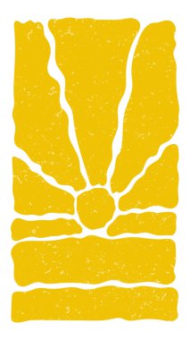 Retro Groovy Güneş Arkaplanı. 70 'lerin modasına uygun soyut dalga deseni. Boho Renkli Harika Güneş Psikedelik Vintage Arkaplanı