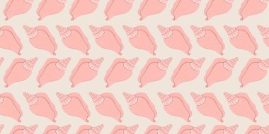 Deniz kabukları pürüzsüz desen. Ambalaj kağıdı, duvar kağıdı, çıkartma, defter kapağı için deniz kabuklarının modası. 