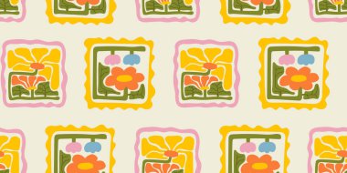 Renkli çiçek desensiz desen çizimi. Klasik tarz çiçek çerçevesi tasarımı. Geometrik doğal duvar kağıdı baskısı, bahar mevsimi doğa çiçek desenli arkaplan dokusu.