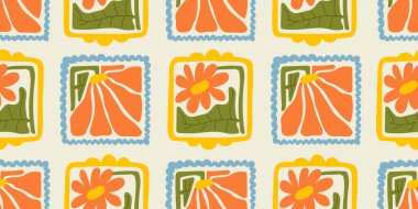 Renkli çiçek desensiz desen çizimi. Klasik çiçek çerçevesi tasarım koleksiyonu. Geometrik doğal duvar kağıdı baskısı, bahar mevsimi doğa çiçek desenli arkaplan dokusu.