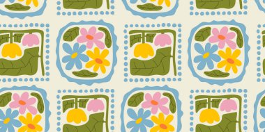 Egzotik el çizimi çiçekler, kumaş, tekstil, giysi, ambalaj kağıdı, kapak, afiş, ev dekorasyonu, soyut arka planlar için çiçeksiz desenler..