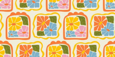 Renkli el yazması karalama kolajlı soyut bitki yaprağı deseni. Organik yapraklar karikatür arkaplan, basit doğa şekilleri klasik pastel renkler.