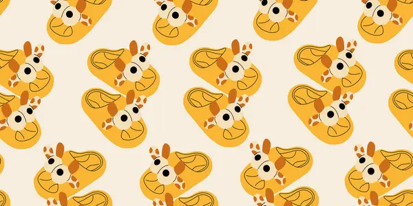 Sevimli sarı plajlı kusursuz desenli ya da çocuk terlikli. Baskı için modaya uygun ve şık ev ayakkabıları olan uçsuz bucaksız bir doku. Renkli düz vektör çizimi.