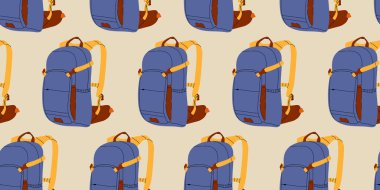 Çizgi film tarzında kusursuz mavi ve sarı sırt çantaları, okul, yürüyüş, seyahat veya kamp temalı tasarımlar için idealdir.