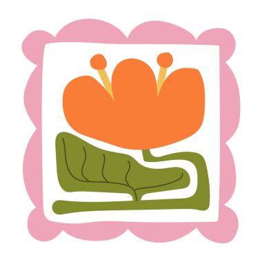 Matisse estetik olarak kıvrımlı. Harika soyut çiçek sanatı. 70 'lerin modası geçmiş naif hippi tarzında organik karalama şekilleri. Pembe, sarı, yeşil renklerde botanik vektör illüstrasyonu.