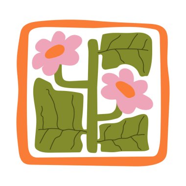 Matisse estetik olarak kıvrımlı. Harika soyut çiçek sanatı. 70 'lerin modası geçmiş naif hippi tarzında organik karalama şekilleri. Pembe, sarı, yeşil renklerde botanik vektör illüstrasyonu.