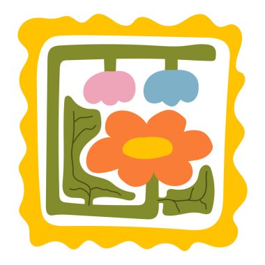 Matisse estetik olarak kıvrımlı. Harika soyut çiçek sanatı. 70 'lerin modası geçmiş naif hippi tarzında organik karalama şekilleri. Pembe, sarı, yeşil renklerde botanik vektör illüstrasyonu.