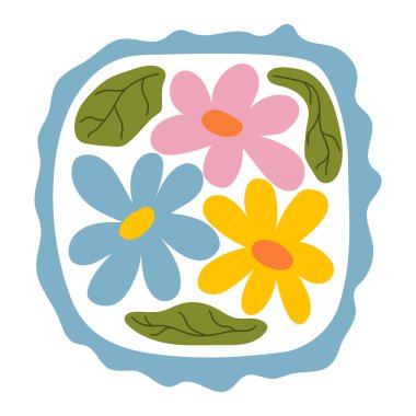 Matisse estetik olarak kıvrımlı. Harika soyut çiçek sanatı. 70 'lerin modası geçmiş naif hippi tarzında organik karalama şekilleri. Pembe, sarı, yeşil renklerde botanik vektör illüstrasyonu.