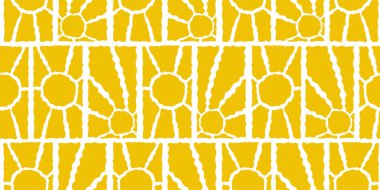 Güneşli, pürüzsüz bir desen. Çeşitli sarı çiçek desenli dikey elementler, el çizimi soyut dalgalı desen modern Matisse tarzında. Vektör illüstrasyonu şeffaf arkaplanda izole edildi