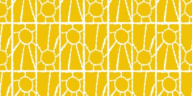 Güneşli, pürüzsüz bir desen. Çeşitli sarı çiçek desenli dikey elementler, el çizimi soyut dalgalı desen modern Matisse tarzında. Vektör illüstrasyonu şeffaf arkaplanda izole edildi