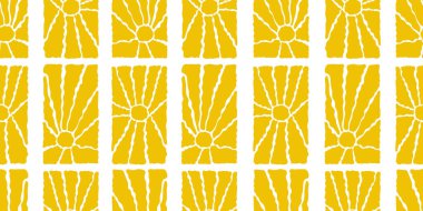 Güneşli, pürüzsüz bir desen. Çeşitli sarı çiçek desenli dikey elementler, el çizimi soyut dalgalı desen modern Matisse tarzında. Vektör illüstrasyonu şeffaf arkaplanda izole edildi