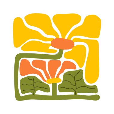 Soyut bitkiler. Botanik karalama arka plan sanatı. Çiçek ve soyut bir şekil bırakır. Baskı, duvar kâğıdı, ev dekorasyonu için duvar sanatı için çağdaş moda çiçek tasarımı.